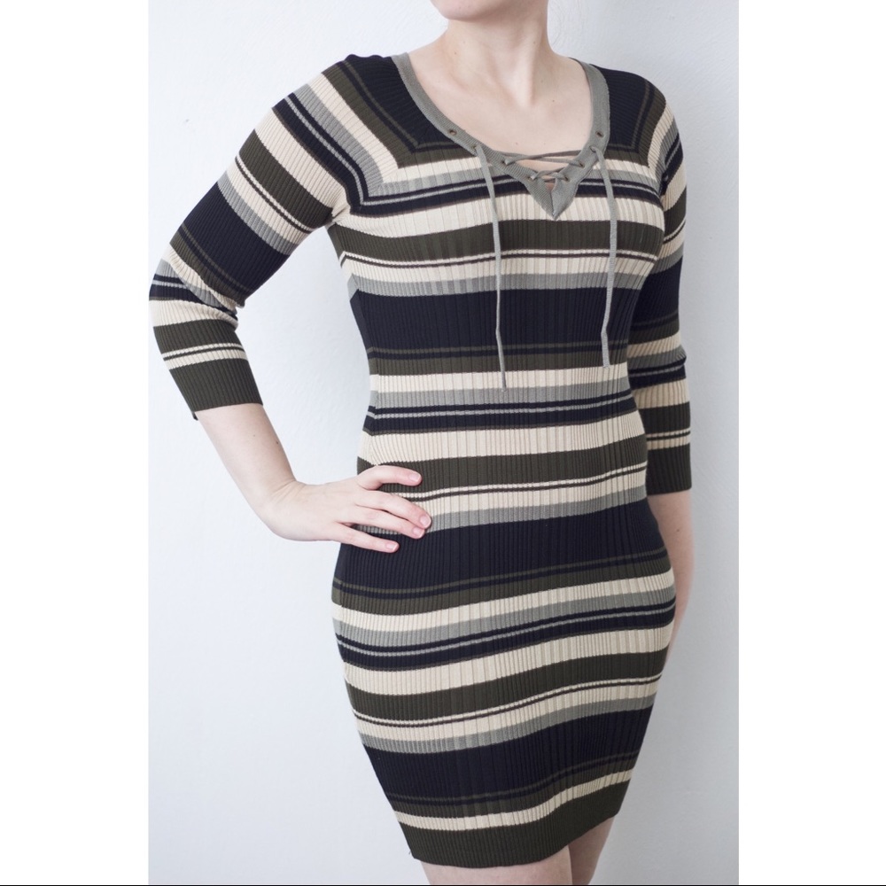 Pink Rose Striped Sweater Dress